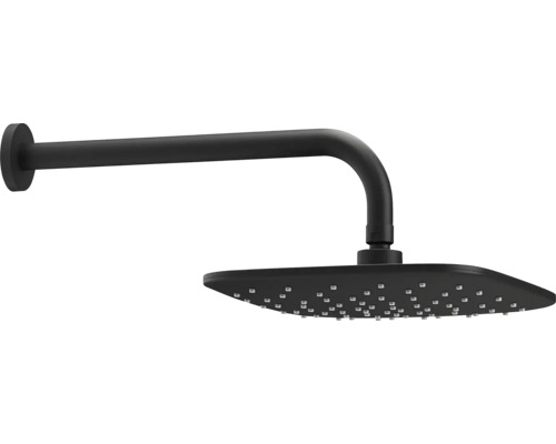 Čierna sprchová hlavica s nástenným ramenom
