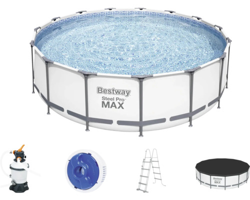 Nadzemný bazén Bestway Steel Pro MAX 457x122 cm rámový s pieskovou filtráciou, schodíkmi a zakrývacou plachtou svetlosivý