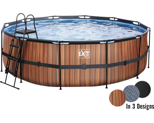 Nadzemný bazén rámový EXIT Wood Pool ø450 x 122 cm design drevo s pieskovou filtráciou a rebríkom