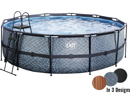 Nadzemný bazén rámový EXIT Stone Pool ø450 x 122 cm design kameň s pieskovou filtráciou a rebríkom