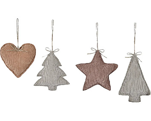 Sada ozdôb na vianočný stromček so srdcom, stromčekom a hviezdou