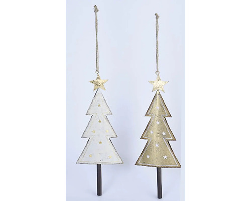 Dva ozdobné vianočné stromčeky s hviezdami a závesom