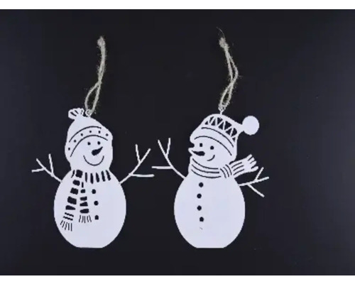 Snehuliak kovový 14 x 15 x 0,2 cm biely Dva prívesky snehuliaka so šnúrkou