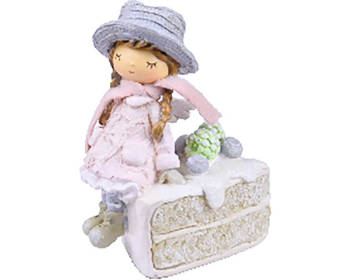 Dekorácia dievčatko s koláčom, polystone Dekoratívna figúrka dievčaťa na kúsku torty