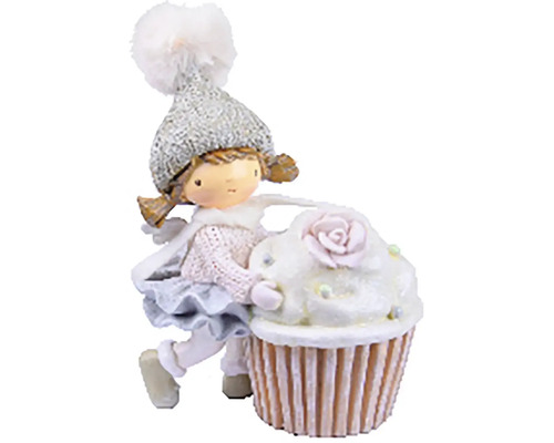 Dekor dievčatko s Cupcakom, polystone Dekoratívna figúrka dievča s čiapkou a cupcakom
