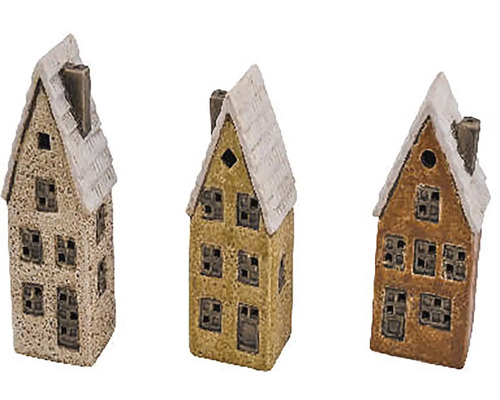 Dekorácia domček, keramika, prírodná Tri dekoratívne domčeky na vianočné obdobie