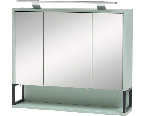 Zrkadlová skrinka s osvetlením Möbelpartner Limone 70 x 16 x 68 cm mätová zelená Zrkadlová skrinka s tromi zrkadlovými dverami a osvetlením