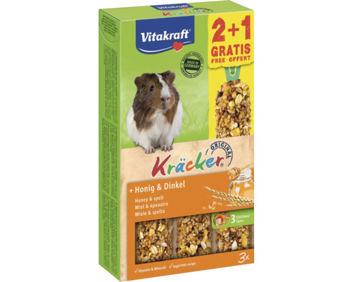 Doplnkové krmivo pre morčatá Vitakraft Kräcker® med a špalda 2+1 zdarma