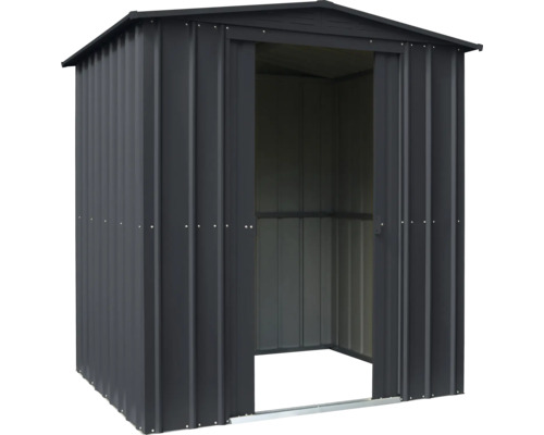 Kovová kôlňa na náradie s otvorenými dverami