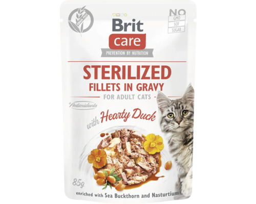 Kapsička pre kastrované mačky Brit Care Cat Fillets in Gravy for adult cats s kačicou 85 g