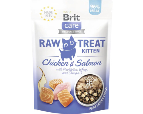 Maškrty pre mačiatka mrazom sušené Brit Care Cat RAW Treat kitten kura a losos 40 g