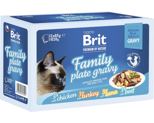 Kapsičky pre mačky Brit Premium Cat Pouch Family Plate Gravy 1020 g (12x 85 g)