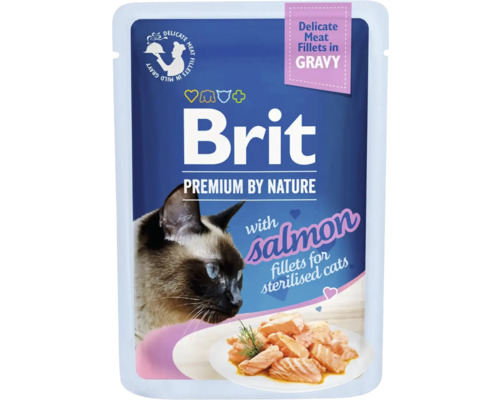 Kapsička pre kastrované mačky Brit Premium by Nature Delicate Salmon Fillets in Gravy for sterilised cats 85 g