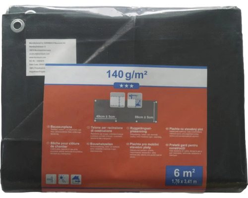 Krycia plachta v čiernej farbe, 1,76 metra krát 3,41 metra