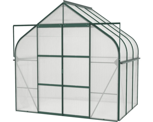 Skleník s polykarbonátovými doskami a kovovým rámom