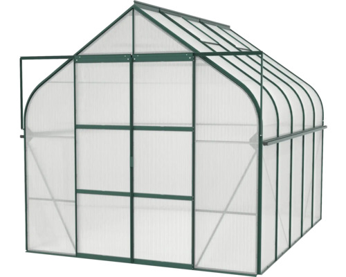 Skleník s polykarbonátovými doskami a oceľovým rámom