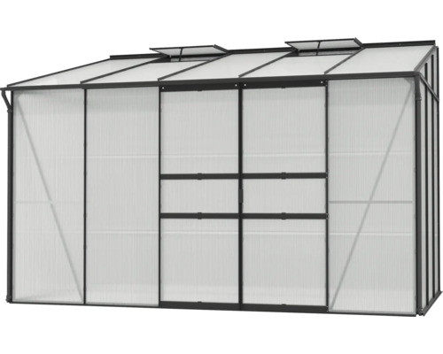 Skleník so strešnými oknami a odkvapom