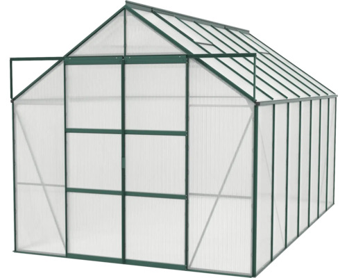 Skleník s polykarbonátovými panelmi a kovovým rámom