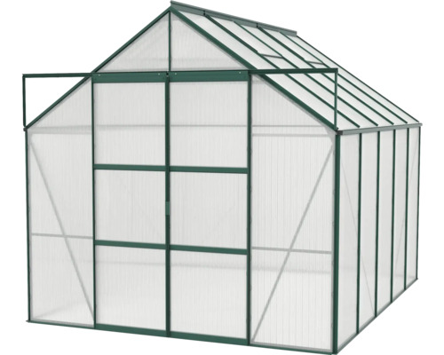 Skleník s polykarbonátovými doskami a kovovým rámom