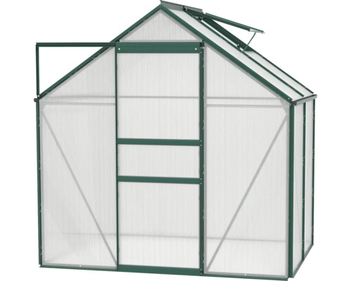 Skleník s otvorenými dverami a strešným oknom