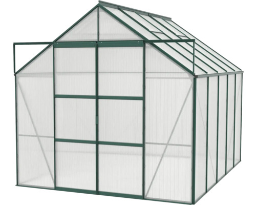 Skleník s polykarbonátovými doskami a kovovým rámom