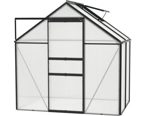 Skleník s otvorenými dverami a strešným oknom