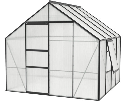 Skleník s polykarbonátovými panelmi a oceľovým rámom