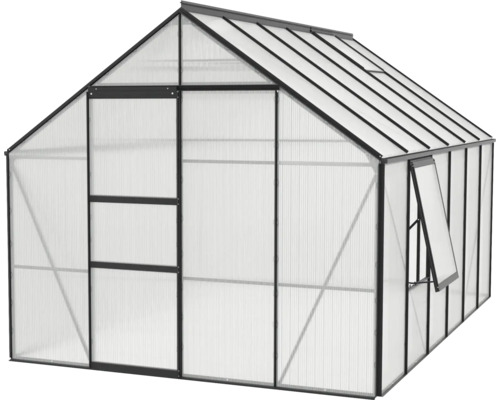 Skleník s dverami a oknom