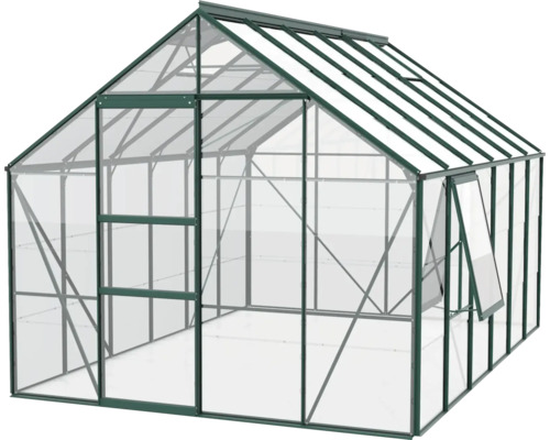 Skleník s hliníkovým rámom a sklenenými panelmi