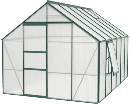 Skleník s oknom a dverami do záhrady