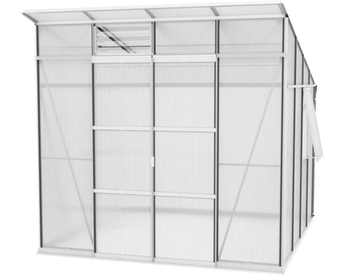 Skleník s vetracími klapkami a posuvnými dverami