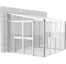 Skleník k stene Vitavia Athena 7000 kombinácia skla a polykarbonátu 265,9x271,4 cm biely