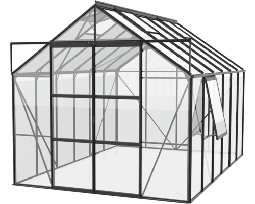 Skleník s otvorenými dverami a oknom na pestovanie rastlín