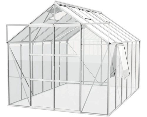 Skleník s otvorenými dverami a oknom na pestovanie rastlín