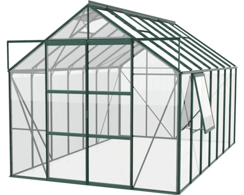 Skleník s otvorenými oknami a dverami.