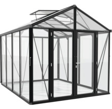 Skleník Vitavia Zeus Comfort 8100 kombinácia skla a polykarbonátu 258,4x316,4 cm čierny vr. podlahového rámu
