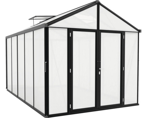 Skleník so strešným oknom a dvojkrídlovými dverami