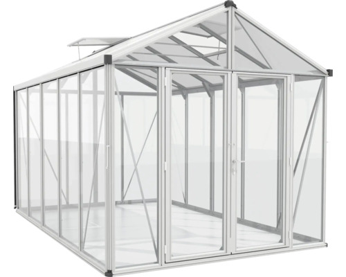 Skleník s hliníkovým rámom a sklenenými panelmi