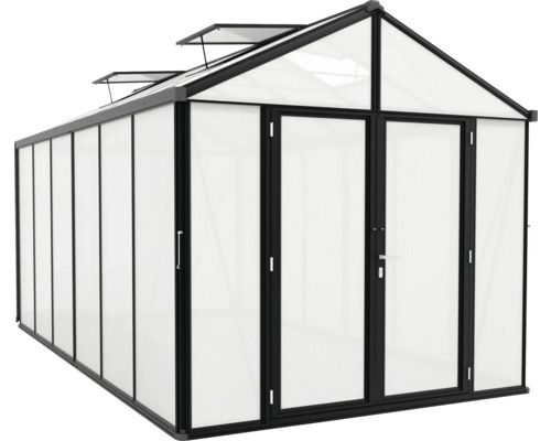 Skleník s dvojkrídlovými dverami a strešnými oknami