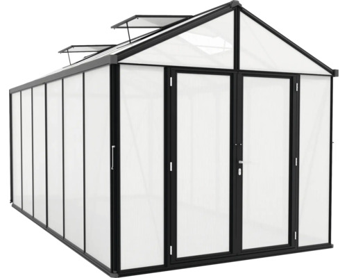 Skleník s dvojkrídlovými dverami a strešnými oknami