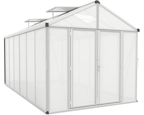 Skleník s dvojkrídlovými dverami a strešnými oknami