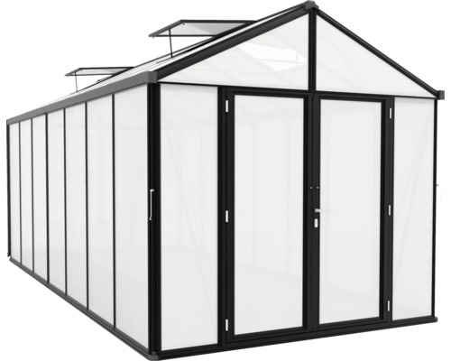 Skleník s dvojkrídlovými dverami a strešnými oknami