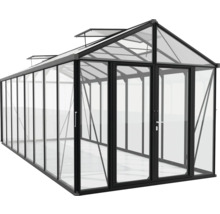 Skleník Vitavia Zeus Comfort 15700 kombinácia skla a polykarbonátu 258,4x614 cm čierny vr. podlahového rámu