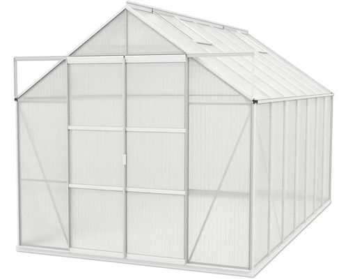 Skleník s hliníkovým rámom a priehľadnými panelmi