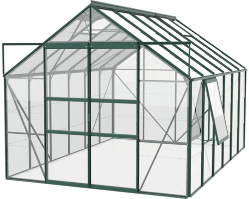 Skleník s hliníkovým rámom a priehľadnými sklenenými doskami