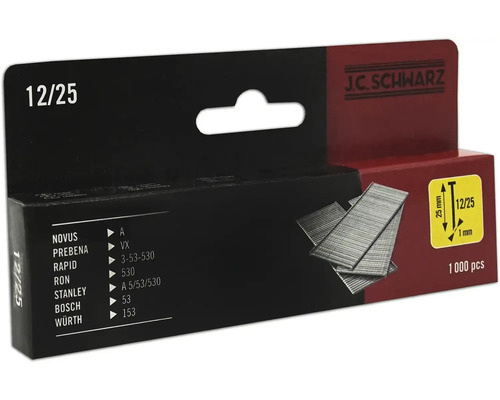 Klinec 12/25 J.C.Schwarz, 1 000 ks Sponky J.C. Schwarz 12/25, balenie 1000 kusov
