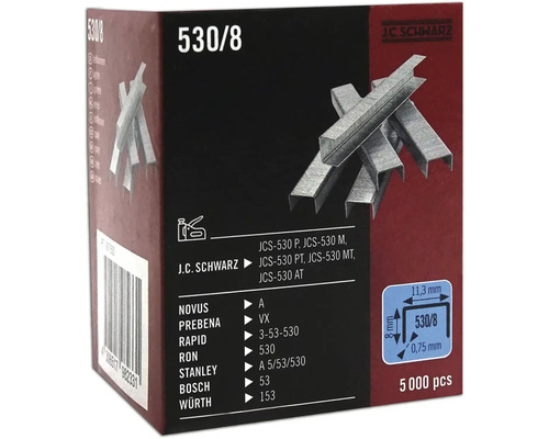 Sponky J.C. Schwarz typ 530/8, balenie 5000 kusov