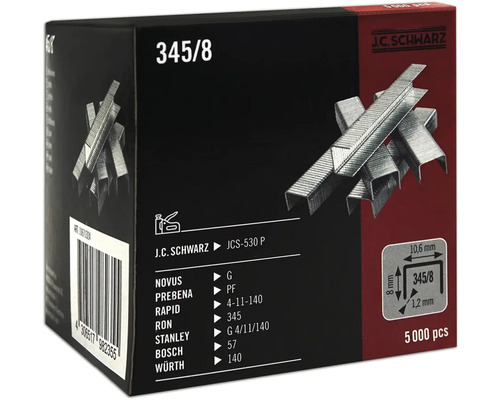 Sponky J.C. Schwarz 345/8, 5000 kusov, vhodné pre rôzne zošívačky