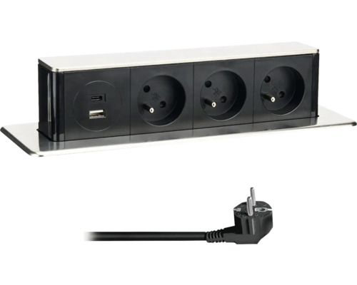 Výsuvný blok zásuviek PP126USBC 3x 230 V + USB A+C 2 nerez