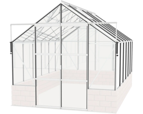 Skleník so sklenenými stenami a kovovým rámom